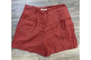 Koton Linen Blend Shorts Womens Size 12 Rust Orange High Waist Casual Summer